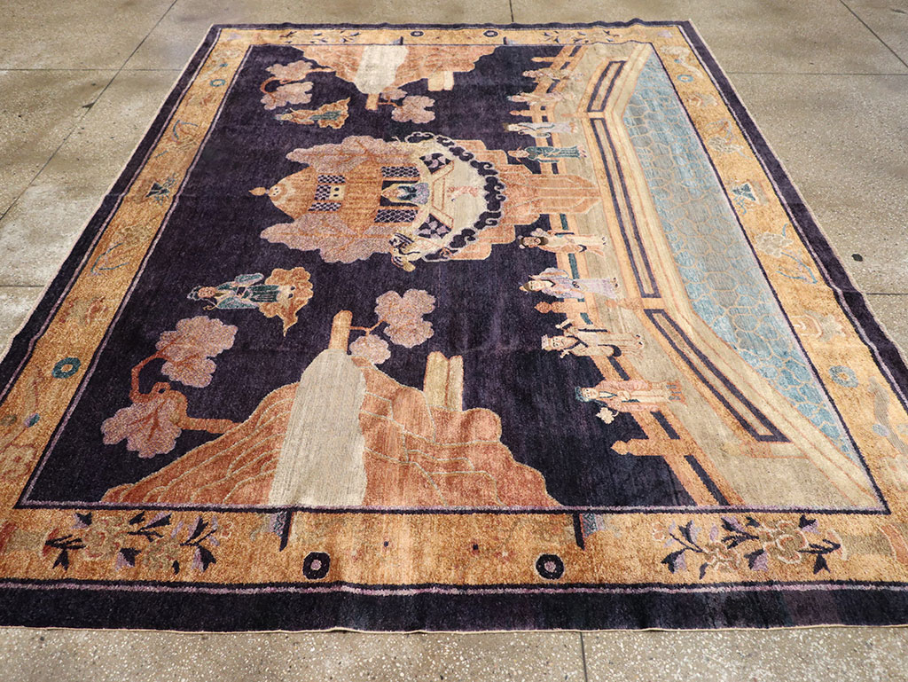 Antique Chinese Silk Pictorial Rug, No.33205 - Staging