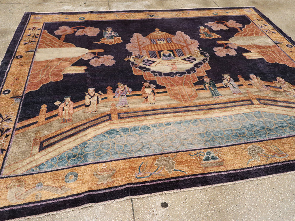 Antique Chinese Silk Pictorial Rug, No.33205 - Staging