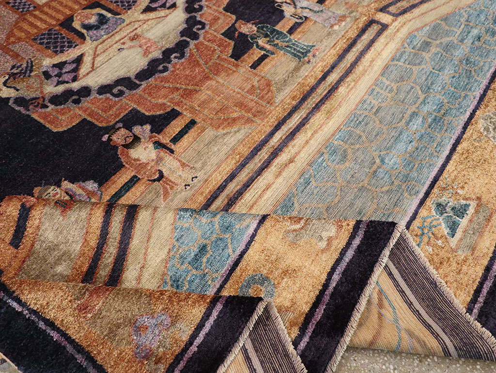 Antique Chinese Silk Pictorial Rug, No.33205 - Staging