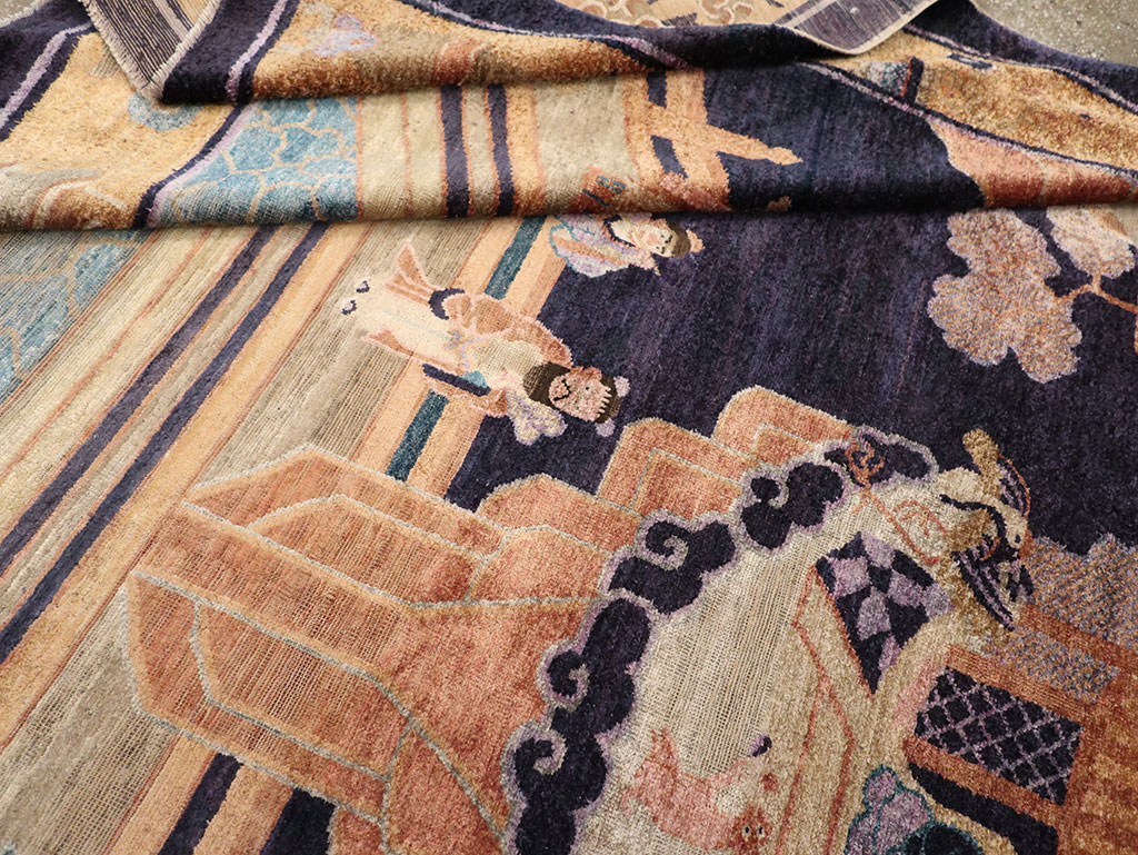 Antique Chinese Silk Pictorial Rug, No.33205 - Staging