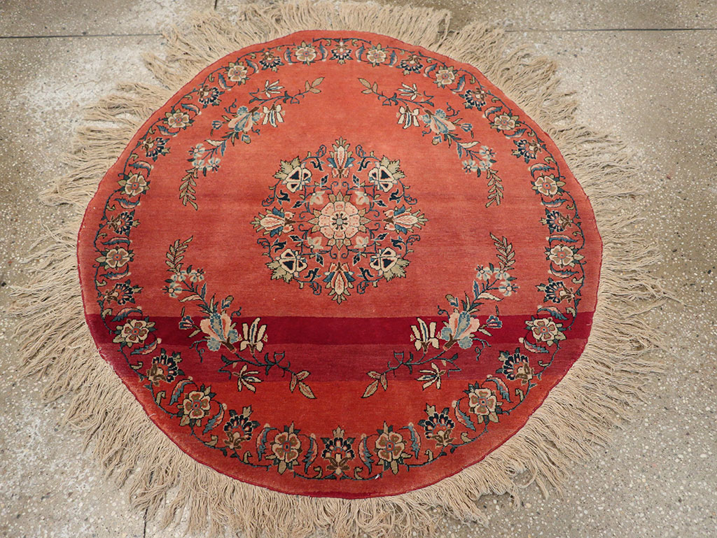 Antique Persian Kerman Round Rug, No.33206 - Staging