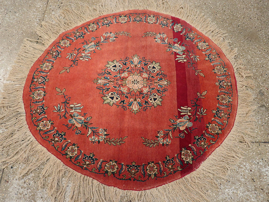 Antique Persian Kerman Round Rug, No.33206 - Staging