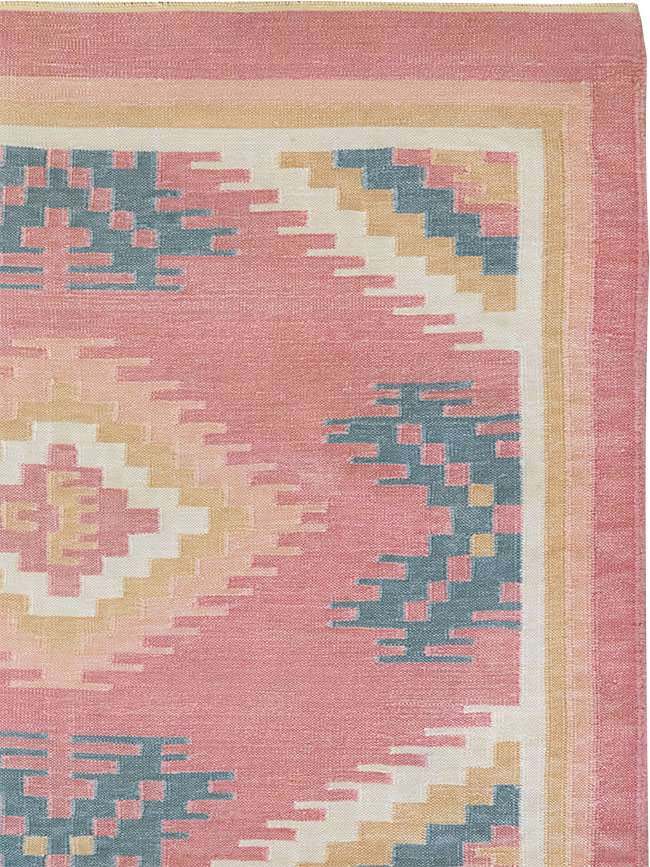 Vintage Indian Flatweave Dhurrie Accent Rug, No.33207 - Staging