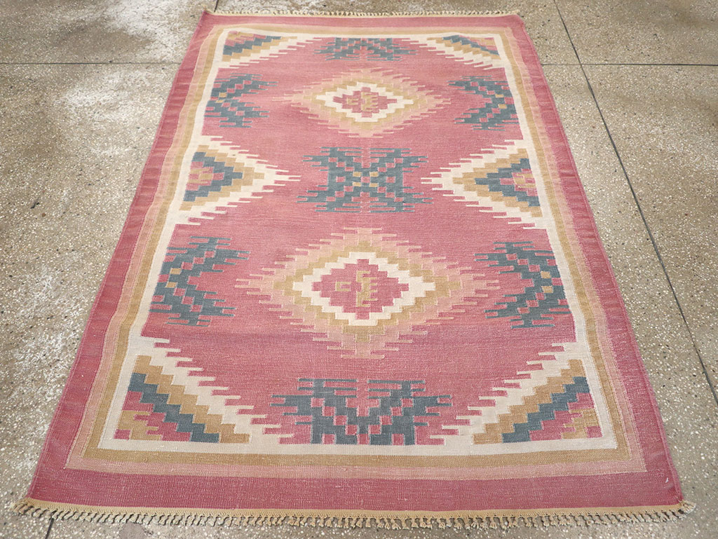 Vintage Indian Flatweave Dhurrie Accent Rug, No.33207 - Staging