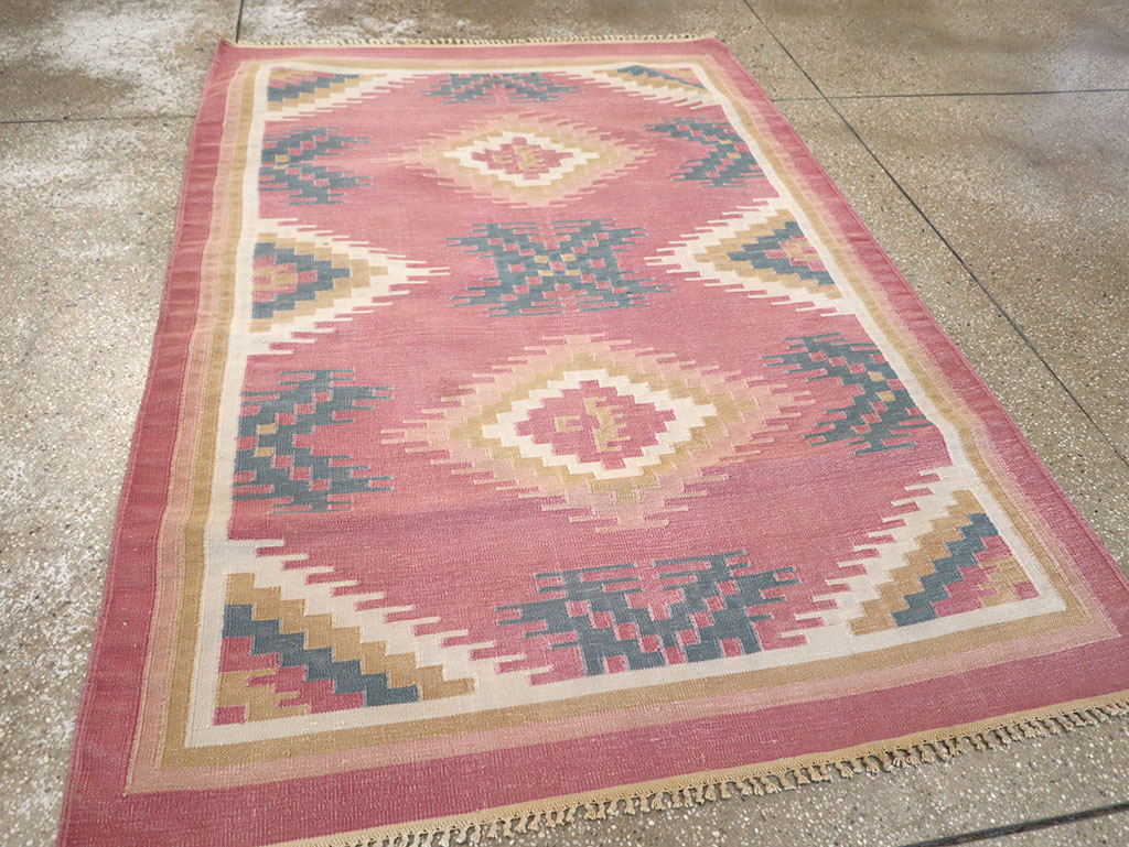 Vintage Indian Flatweave Dhurrie Accent Rug, No.33207 - Staging
