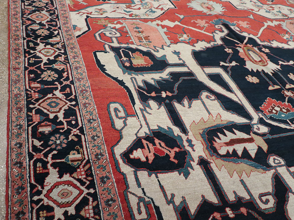 Antique Persian Serapi Room Size Carpet, No.33215 - Staging