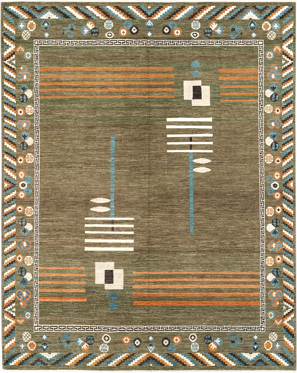 Modern East Turkestan Art Deco Room Size Carpet, No.33217 - Staging