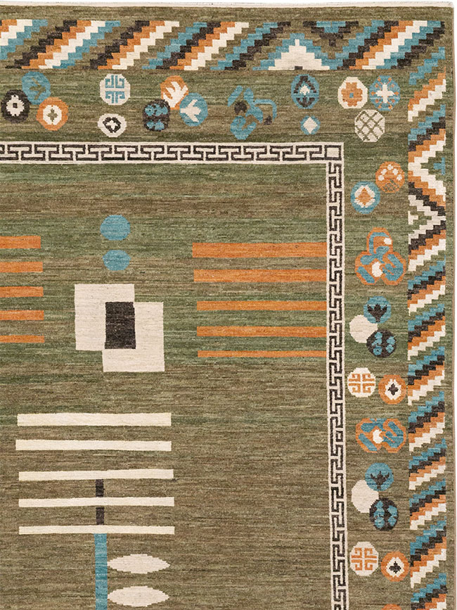Modern East Turkestan Art Deco Room Size Carpet, No.33217 - Staging