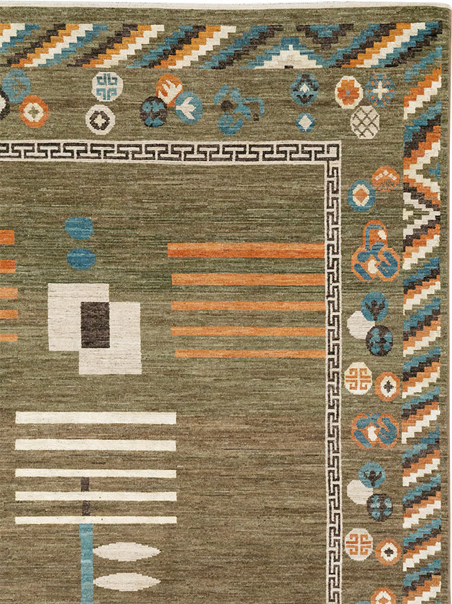 Modern East Turkestan Art Deco Room Size Carpet, No.33217 - Staging