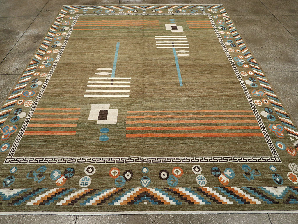 Modern East Turkestan Art Deco Room Size Carpet, No.33217 - Staging