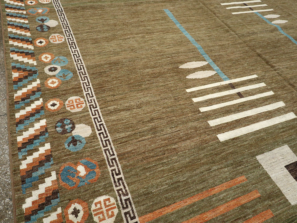 Modern East Turkestan Art Deco Room Size Carpet, No.33217 - Staging