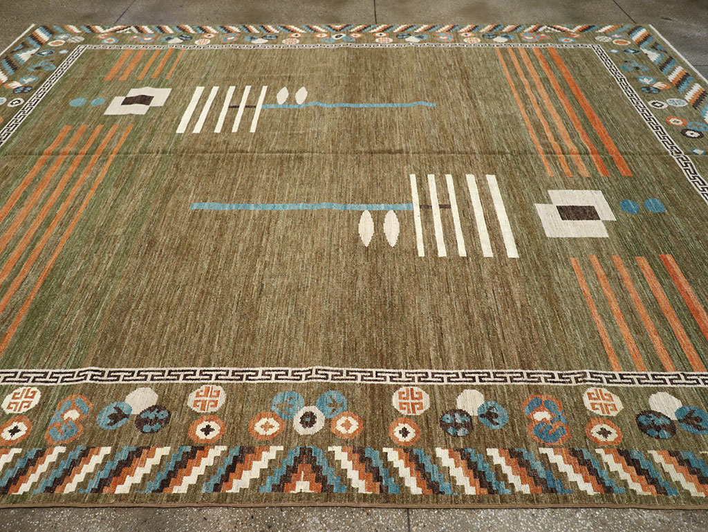 Modern East Turkestan Art Deco Room Size Carpet, No.33217 - Staging