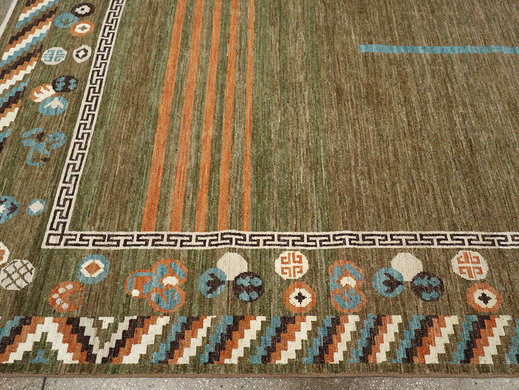 Modern East Turkestan Art Deco Room Size Carpet, No.33217 - Staging