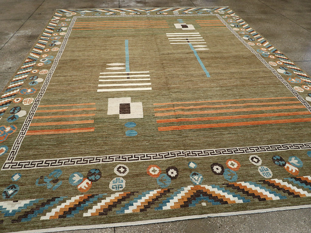 Modern East Turkestan Art Deco Room Size Carpet, No.33217 - Staging