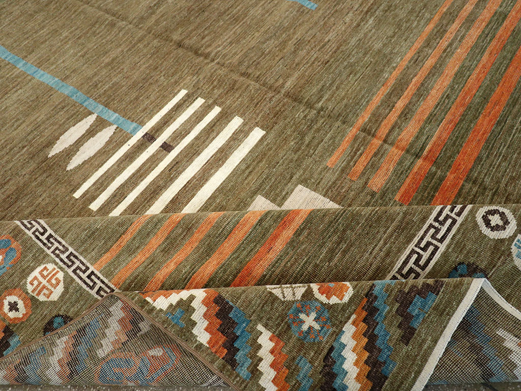 Modern East Turkestan Art Deco Room Size Carpet, No.33217 - Staging