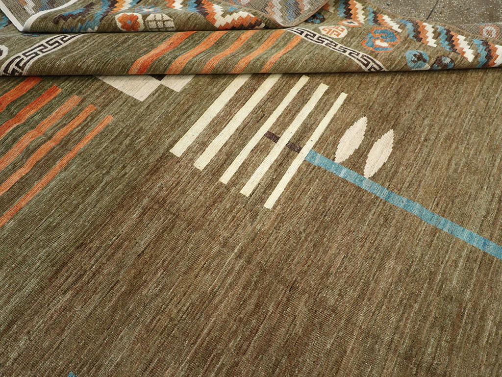 Modern East Turkestan Art Deco Room Size Carpet, No.33217 - Staging