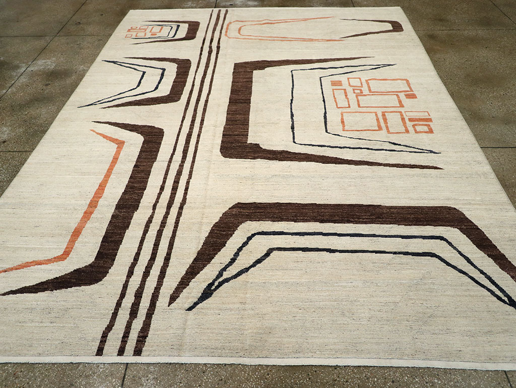 Modern East Turkestan Art Deco Room Size Carpet, No.33218 - Staging