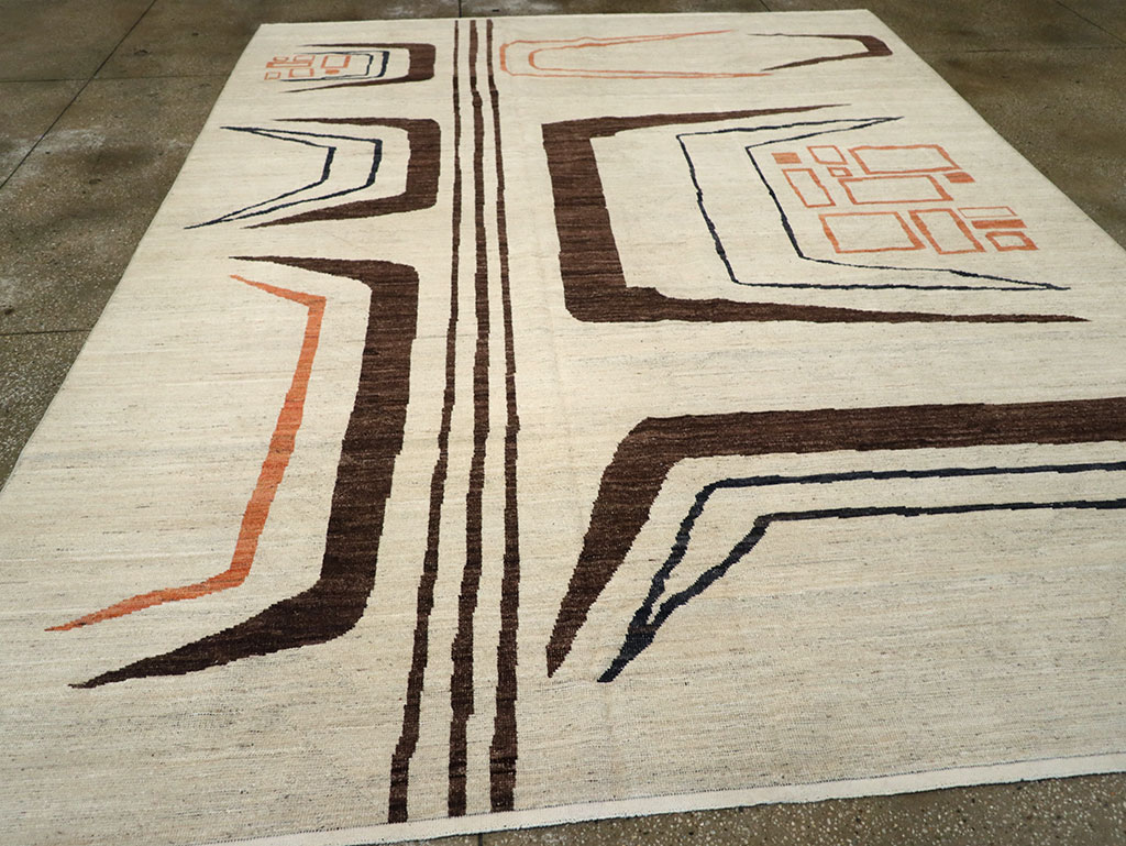 Modern East Turkestan Art Deco Room Size Carpet, No.33218 - Staging