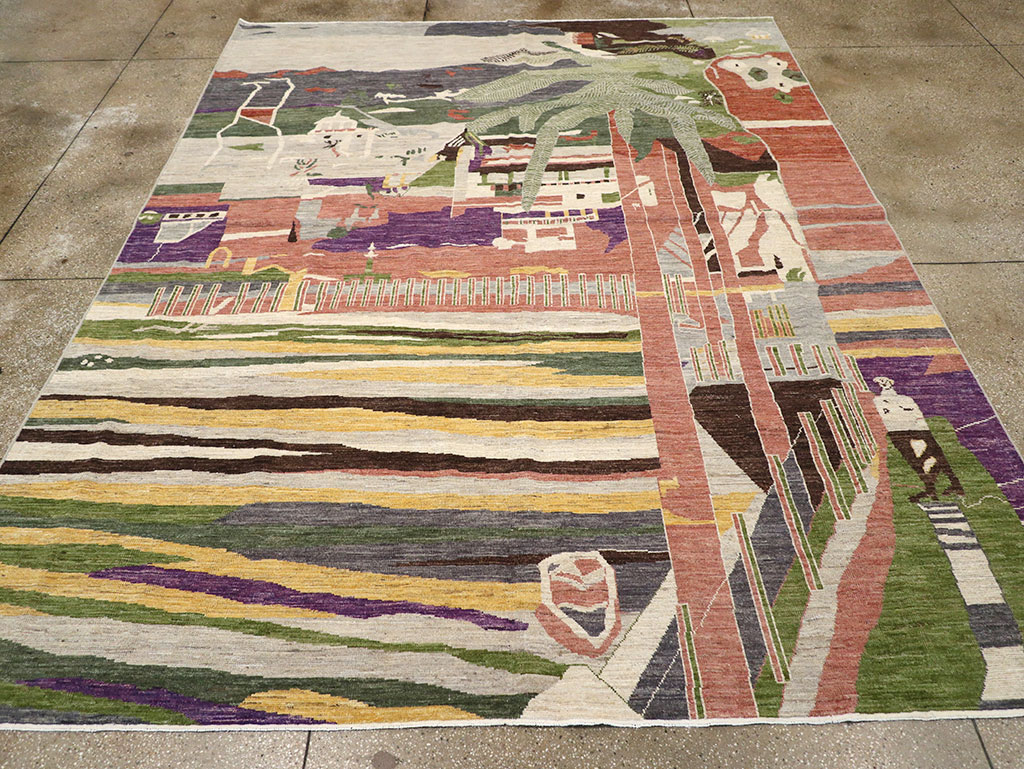 Modern East Turkestan Khotan Room Size Carpet, No.33219 - Staging