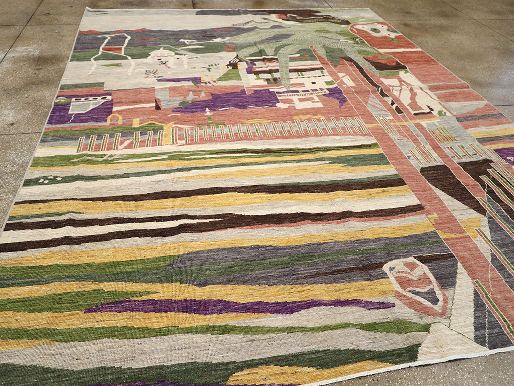 Modern East Turkestan Khotan Room Size Carpet, No.33219 - Staging