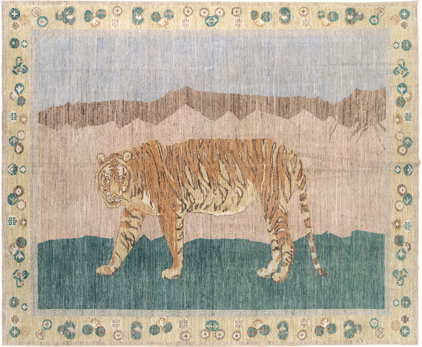 Modern East Turkestan Pictorial Khotan Room Size Carpet, No.33220 - Staging