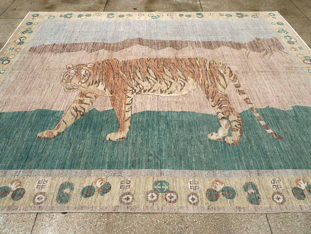 Modern East Turkestan Pictorial Khotan Room Size Carpet, No.33220 - Staging