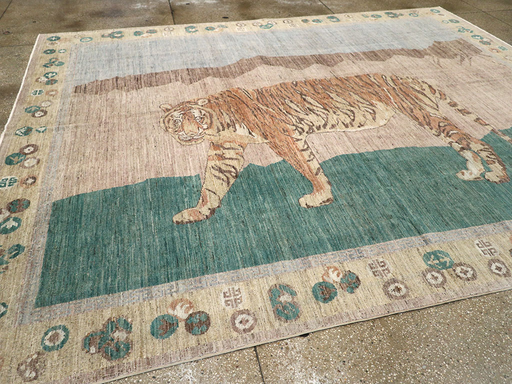 Modern East Turkestan Pictorial Khotan Room Size Carpet, No.33220 - Staging