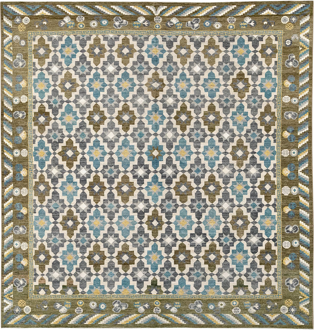 Modern East Turkestan Khotan Square Large Room Size Carpet, No.33221 - Staging