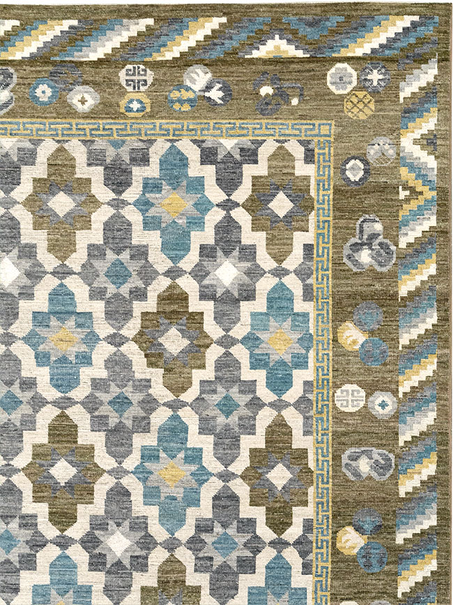 Modern East Turkestan Khotan Square Large Room Size Carpet, No.33221 - Staging