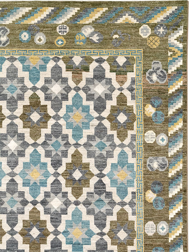 Modern East Turkestan Khotan Large Square Room Size Carpet, No.33221 - Staging