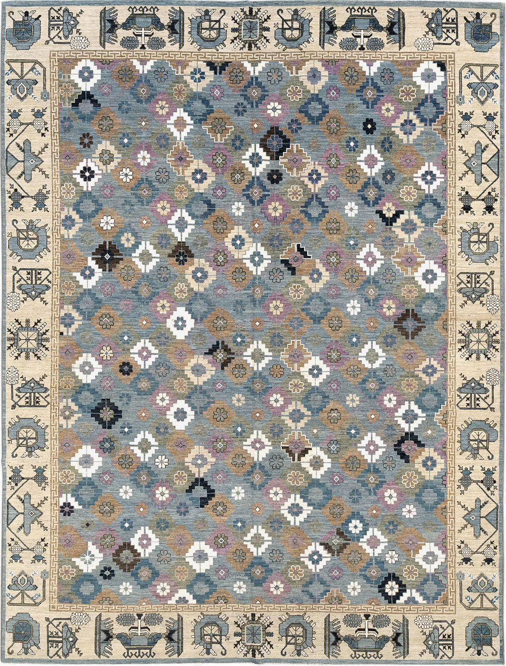 Modern East Turkestan Khotan Room Size Carpet, No.33226 - Staging