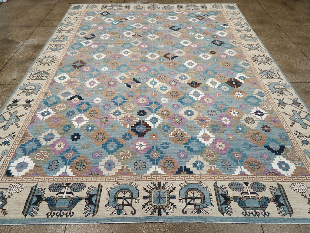 Modern East Turkestan Khotan Room Size Carpet, No.33226 - Staging