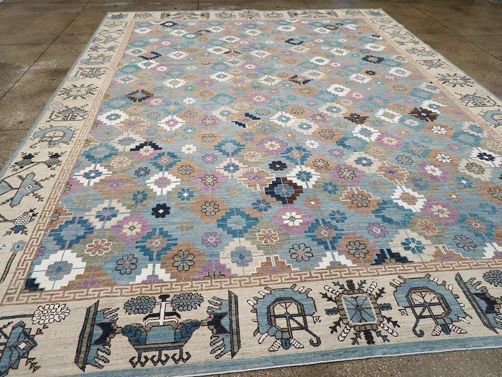 Modern East Turkestan Khotan Room Size Carpet, No.33226 - Staging