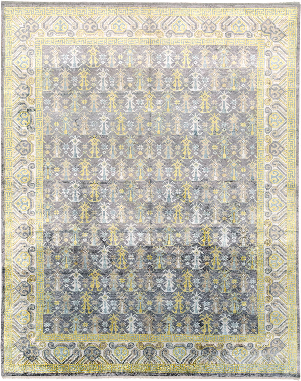 Modern East Turkestan Silk Khotan Room Size Carpet, No.33229 - Staging