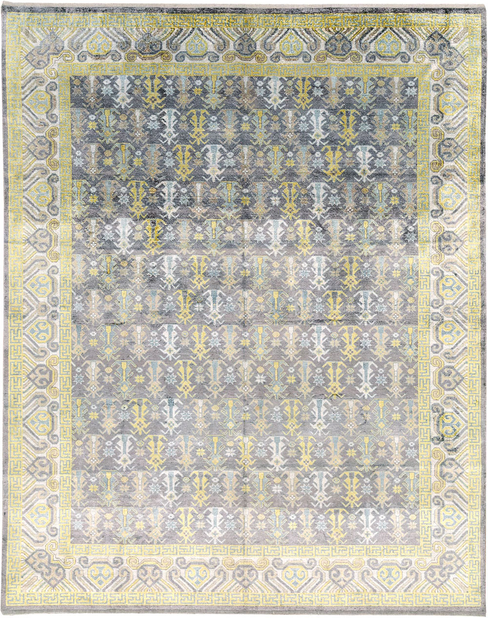 Modern East Turkestan Silk Khotan Room Size Carpet, No.33229 - Staging