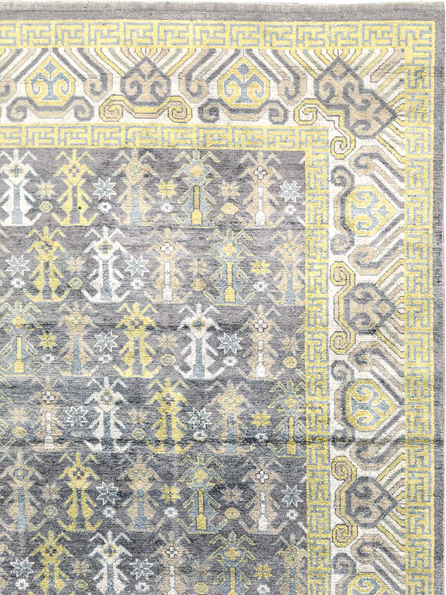 Modern East Turkestan Silk Khotan Room Size Carpet, No.33229 - Staging