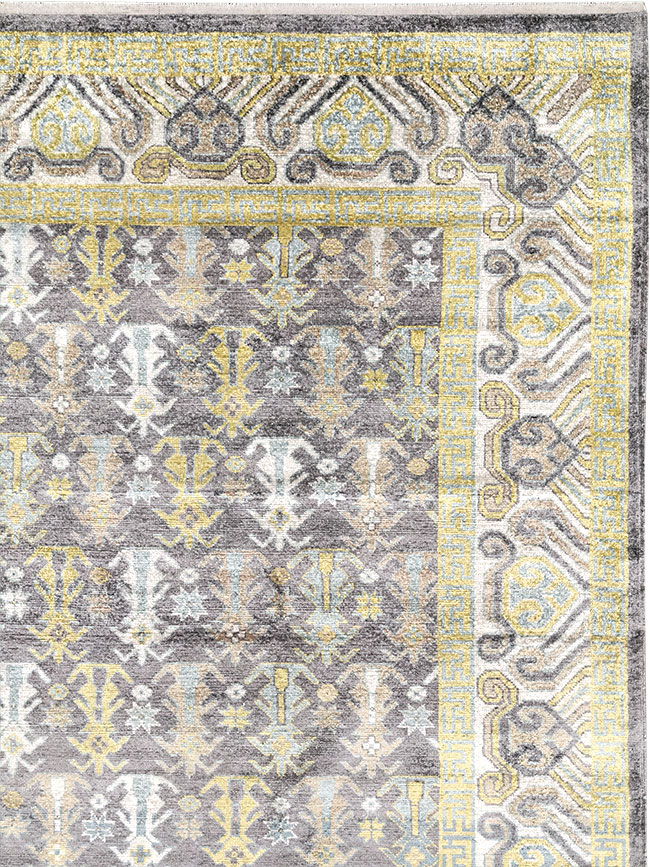 Modern East Turkestan Silk Khotan Room Size Carpet, No.33229 - Staging