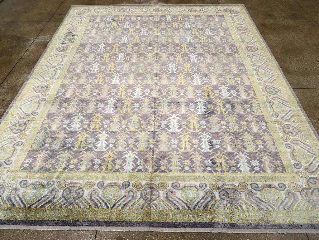 Modern East Turkestan Silk Khotan Room Size Carpet, No.33229 - Staging