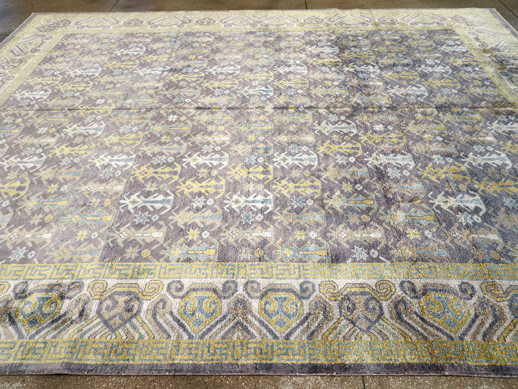 Modern East Turkestan Silk Khotan Room Size Carpet, No.33229 - Staging