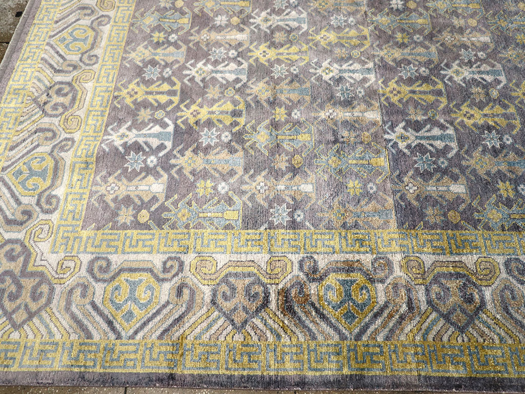 Modern East Turkestan Silk Khotan Room Size Carpet, No.33229 - Staging