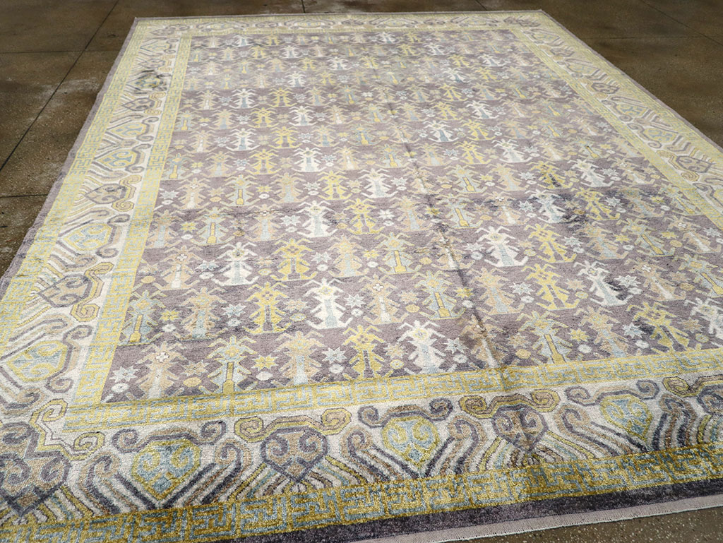 Modern East Turkestan Silk Khotan Room Size Carpet, No.33229 - Staging