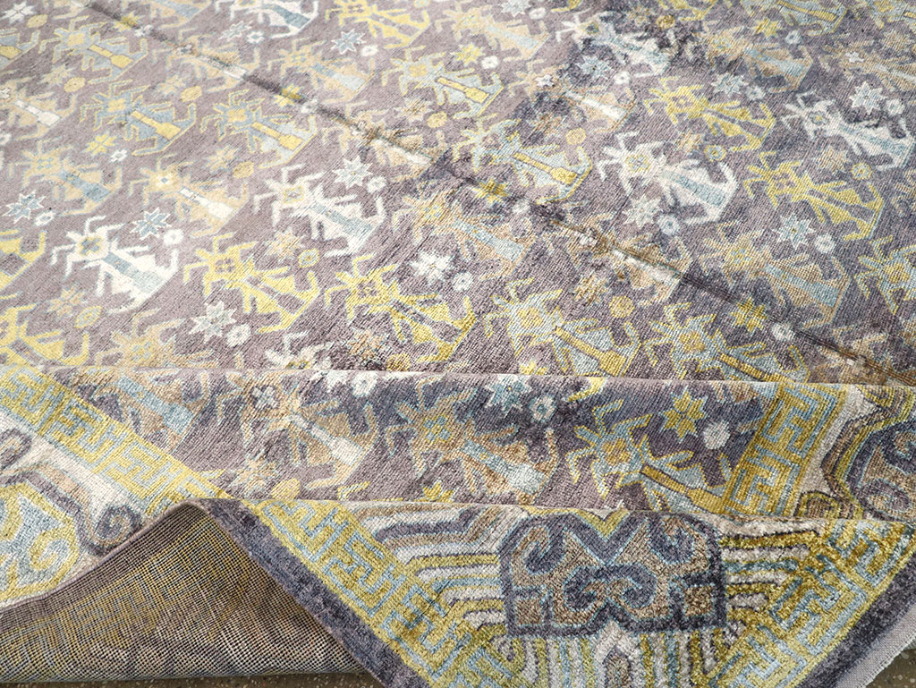 Modern East Turkestan Silk Khotan Room Size Carpet, No.33229 - Staging