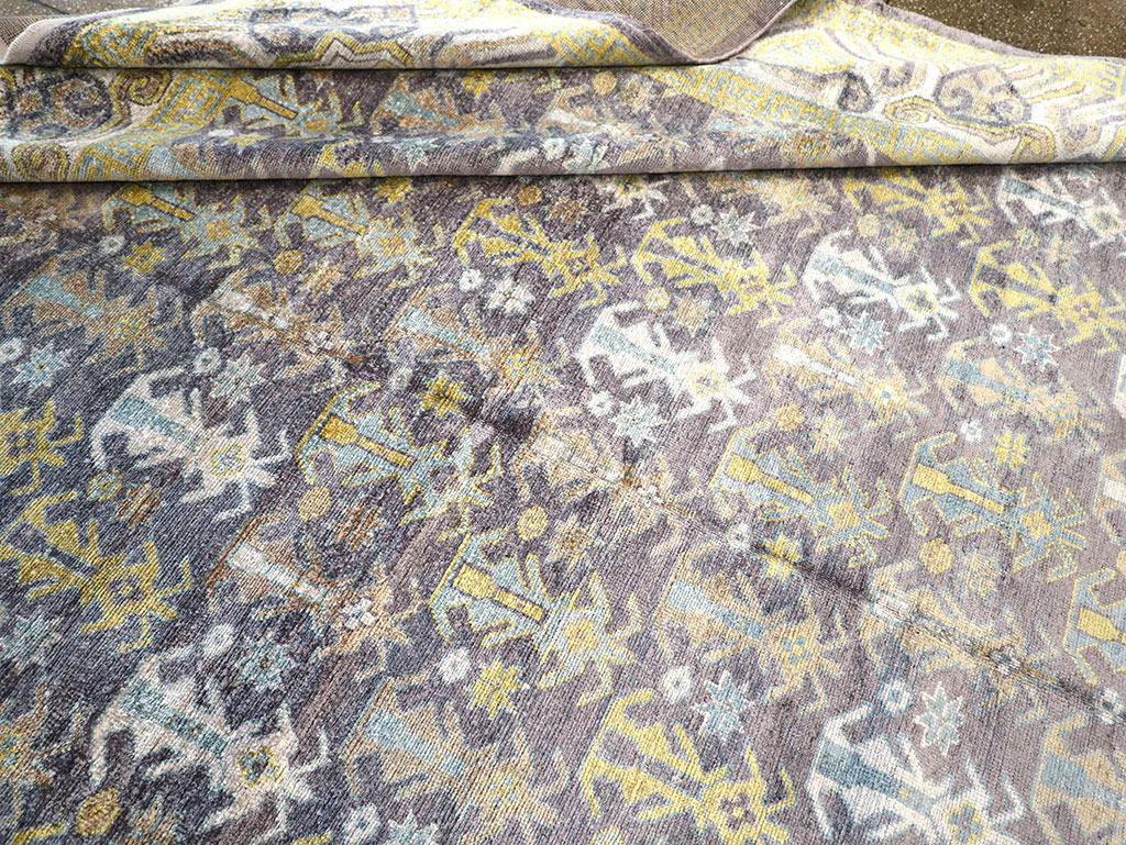 Modern East Turkestan Silk Khotan Room Size Carpet, No.33229 - Staging