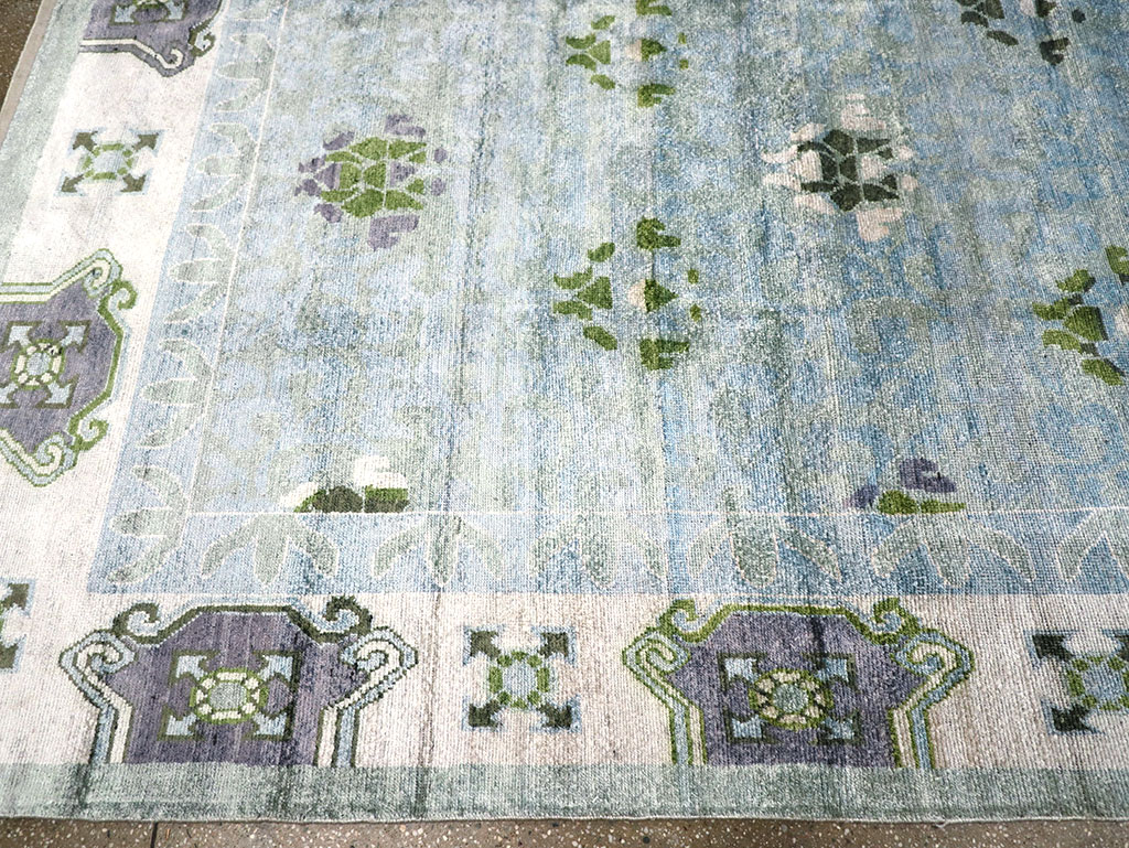 Modern East Turkestan Silk Khotan Room Size Carpet, No.33231 - Staging