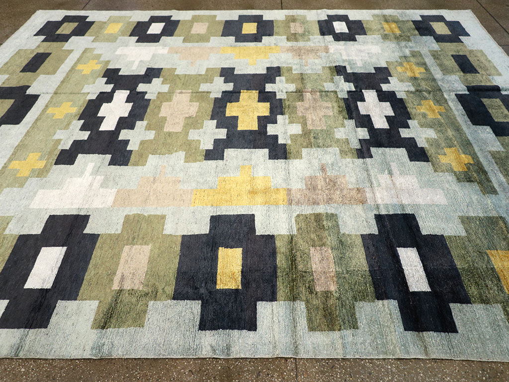 Modern East Turkestan Silk Khotan Room Size Carpet, No.33233 - Staging