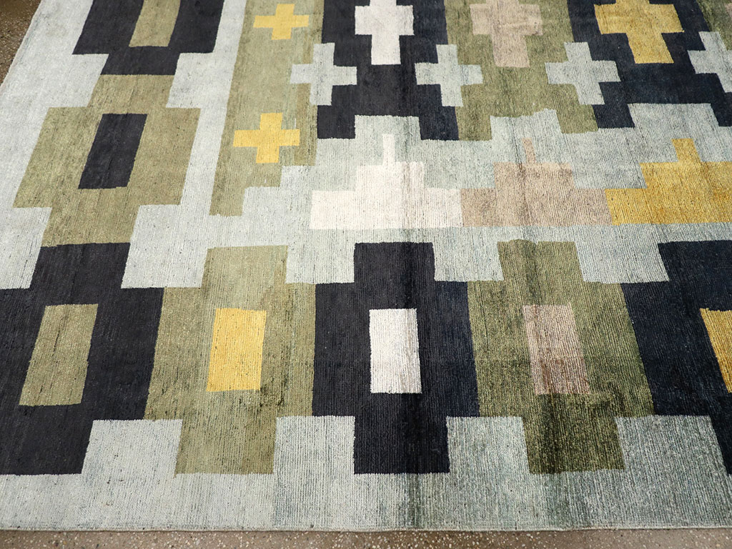 Modern East Turkestan Silk Khotan Room Size Carpet, No.33233 - Staging