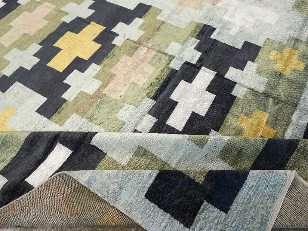 Modern East Turkestan Silk Khotan Room Size Carpet, No.33233 - Staging