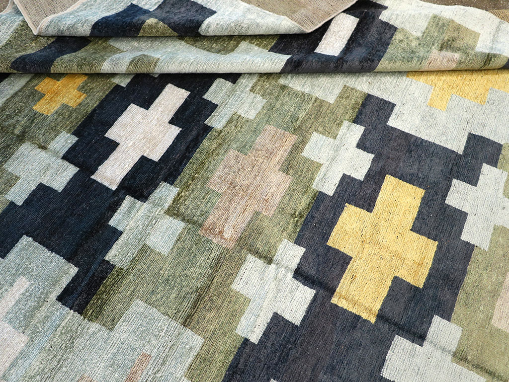 Modern East Turkestan Silk Khotan Room Size Carpet, No.33233 - Staging