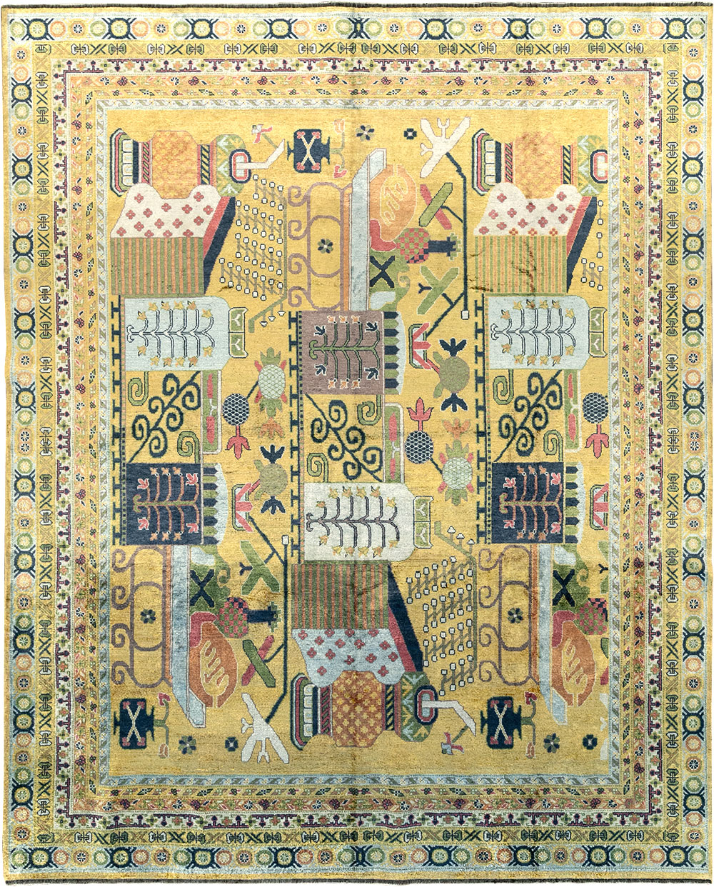 Modern East Turkestan Silk Khotan Room Size Carpet, No.33234 - Staging