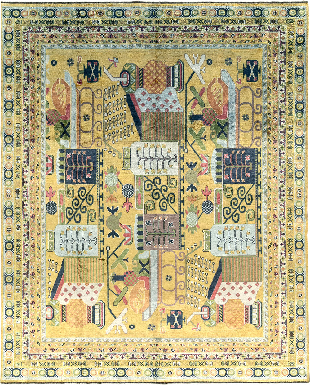 Modern East Turkestan Silk Khotan Room Size Carpet, No.33234 - Staging